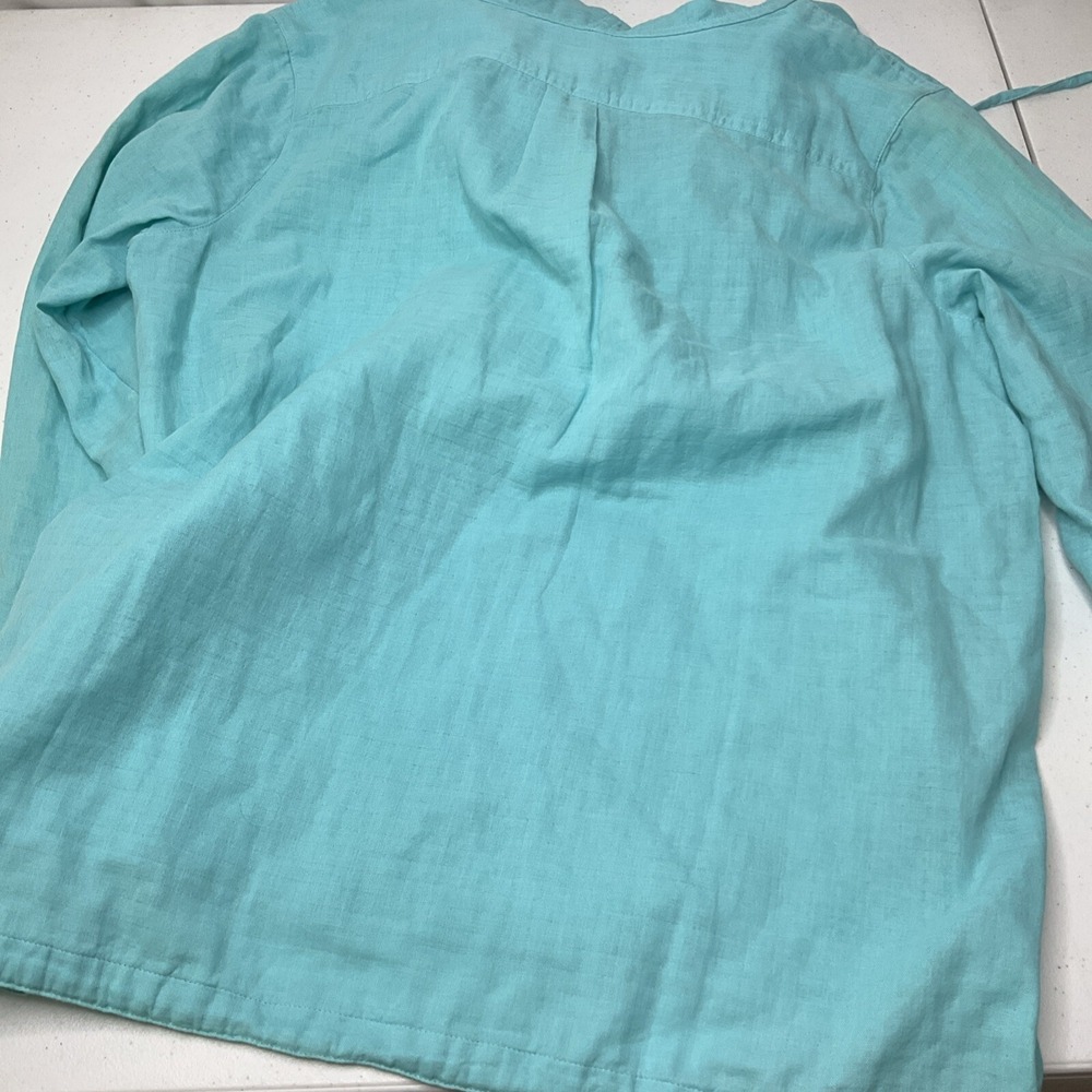 J Jill Hooded Pullover Top Womens M Turquoise Boho Lightweight‎ Cotton LS Travel - Picture 6 of 6